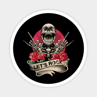 Lets Rock Rock&Roll Skeleton Hand Vintage Retro Rock Concert Magnet